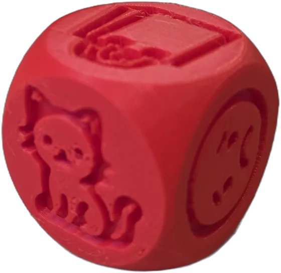 Red picture die with a cat on one face